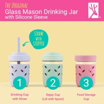 Elk and Friends Toddlers Mason Jar Cups with Silicone Sleeves and Straws