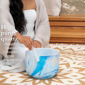 Meinl Sonic Energy Marble Crystal Singing Bowl 7-pc Chakra Set with Mallets, High-purity Quartz — ...