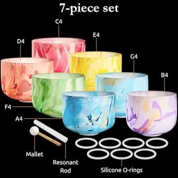 Meinl Sonic Energy Marble Crystal Singing Bowl 7-pc Chakra Set with Mallets, High-purity Quartz — for Meditation, ASMR, Sound Therapy, Yoga