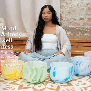 Meinl Sonic Energy Marble Crystal Singing Bowl 7-pc Chakra Set with Mallets, High-purity Quartz — for Meditation, ASMR, Sound Therapy, Yoga