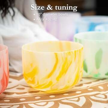 Meinl Sonic Energy Marble Crystal Singing Bowl 7-pc Chakra Set with Mallets, High-purity Quartz — for Meditation, ASMR, Sound Therapy, Yoga