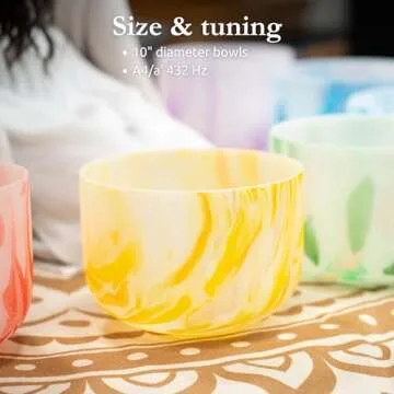 Meinl Sonic Energy Marble Crystal Singing Bowl 7-pc Chakra Set with Mallets, High-purity Quartz — for Meditation, ASMR, Sound Therapy, Yoga