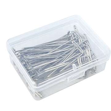 baotongle 70 PCS 2" Wig T-pins with Plastic Transparent Package Box, baotongle Wig T-pins for Holding Wigs and Hair Extensions on Wig Head Silver