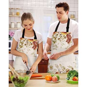 Pumpkin Eucalyptus Waterproof Apron With Pockets, Kitchen Chefs Bib Cooking BBQ Grill Bake Adjustabl...