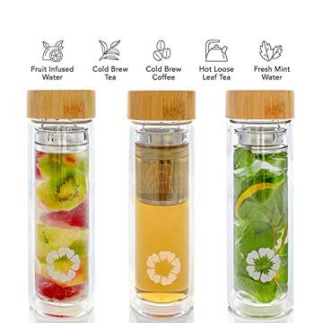 Teabloom All-Beverage Tumbler – 15 oz / 450 ml – Tempered Glass Travel Bottle – Hot and Cold Tea Infuser – Cold-Brew Coffee – Fruit-Infused Water – Tea Tumbler – The Pathfinder