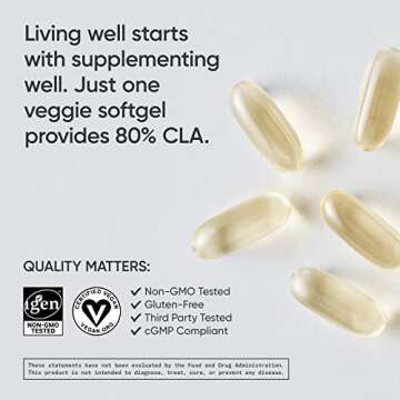 Sports Research Vegan CLA - 1250mg with Active Conjugated Linoleic Acid for Men & Women | Non-GMO, Soy & Gluten Free - 80% (180 Softgels)
