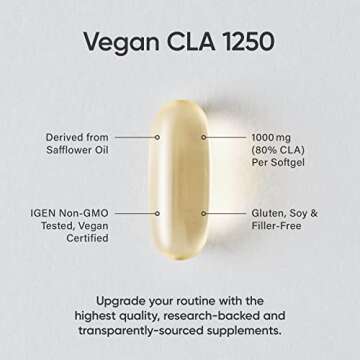 Sports Research Vegan CLA - 1250mg with Active Conjugated Linoleic Acid for Men & Women | Non-GMO, Soy & Gluten Free - 80% (180 Softgels)
