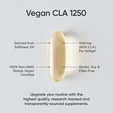 Sports Research Vegan CLA - 1250mg with Active Conjugated Linoleic Acid for Men & Women | Non-GMO, Soy & Gluten Free - 80% (180 Softgels)