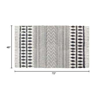 USTIDE Black & Cream Living Room Rug, Boho Runner Farmhouse Retro Shag Rag Rug Large Natural Cotton ...