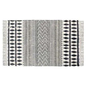 USTIDE Black & Cream Living Room Rug, Boho Runner Farmhouse Retro Shag Rag Rug Large Natural Cotton Accent Rug Washable (4ftx6ft, Black&White)