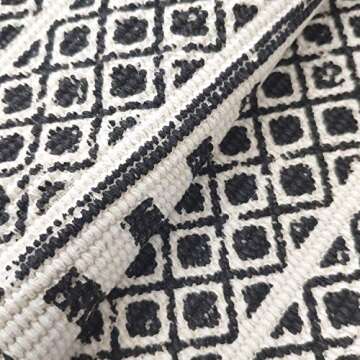 USTIDE Black & Cream Living Room Rug, Boho Runner Farmhouse Retro Shag Rag Rug Large Natural Cotton Accent Rug Washable (4ftx6ft, Black&White)
