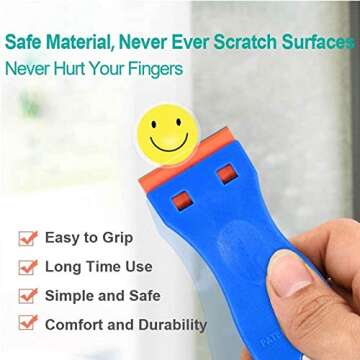 Plastic Razor Blade Scraper, 2 Pack Razor Scraper with 40 Pcs Razor Blades for Removing Glue, Sticker, Decals, Tint from Car Window and Glass (blue)