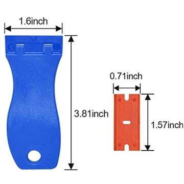 Plastic Razor Blade Scraper, 2 Pack Razor Scraper with 40 Pcs Razor Blades for Removing Glue, Sticker, Decals, Tint from Car Window and Glass (blue)