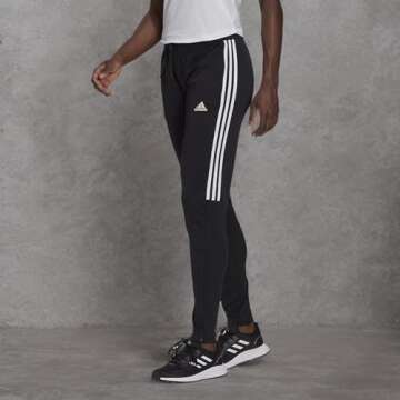 adidas Women's Aeroready Sereno Slim Tapered-Cut 3-Stripes Pants, Black/White, Small