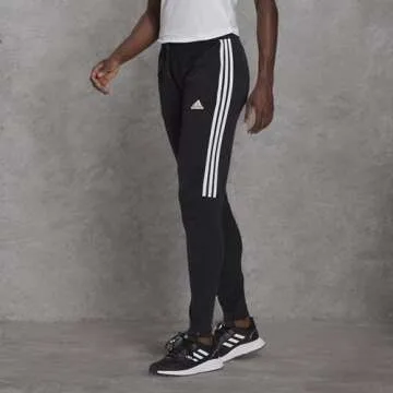 adidas Women's Aeroready Sereno Slim Tapered-Cut 3-Stripes Pants, Black/White, Small