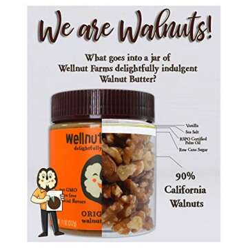 Wellnut Farms Walnut Butter - All Natural Walnut Butter Spread - Plant Based Omega 3 Nut Butter - Vegan, Keto Friendly, Gluten Free - Original (11 oz)