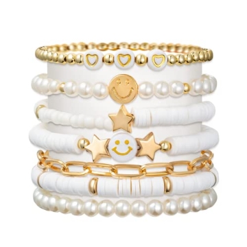 YALASOBA Colorful Smile Heart Star Bracelets Set - Stylish Polymer Clay Jewelry
