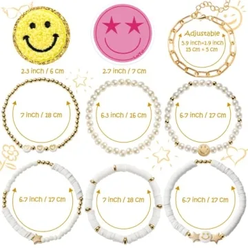 YALASOBA Colorful Smile Heart Star Bracelets Set for Women & Teens