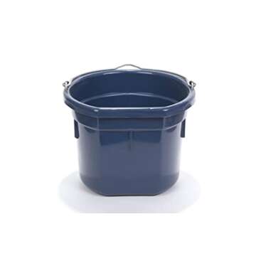 Little Giant® Flat Back Plastic Animal Feed Bucket | Animal Feed Bucket with Metal Handle | Horse Feed & Water Bucket | 8 Quarts | Navy