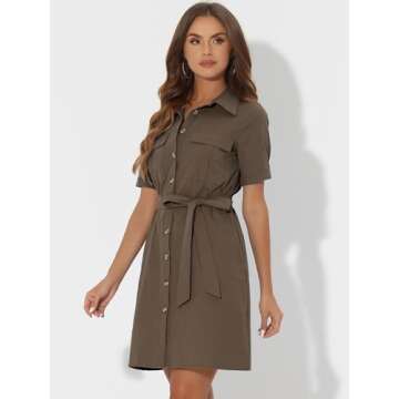 Chic Allegra K Women’s Safari Dress - Cotton Belted Style