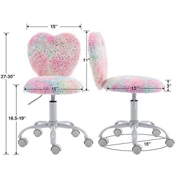 Cute Heart Girls Adjustable Study Chair in Faux Fur