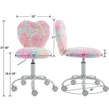 Cute Heart Girls Adjustable Study Chair in Faux Fur