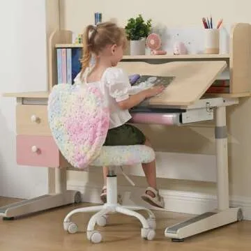 Cute Heart Girls Adjustable Study Chair in Faux Fur