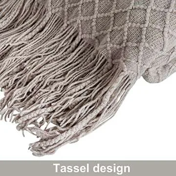 NTBAY Acrylic Knitted Throw Blanket, Lightweight and Soft Cozy Decorative Woven Blanket with Tassels for Travel, Couch, Bed, Sofa, 51x67 Inches, Taupe Checkered