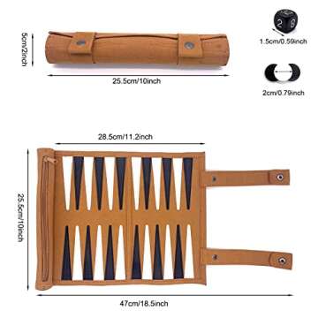 Roll-up Portable Suede Backgammon Game Set, Foldable Travel Backgammon Games, Portable Lightweight B...
