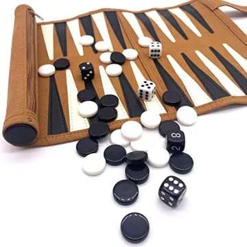 Roll-up Portable Suede Backgammon Game Set, Foldable Travel Backgammon Games, Portable Lightweight Backgammon Game for RV Travel, Cruise, Airplane, Camping, Backpacking, Road Trips