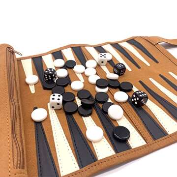 Roll-up Portable Suede Backgammon Game Set, Foldable Travel Backgammon Games, Portable Lightweight Backgammon Game for RV Travel, Cruise, Airplane, Camping, Backpacking, Road Trips
