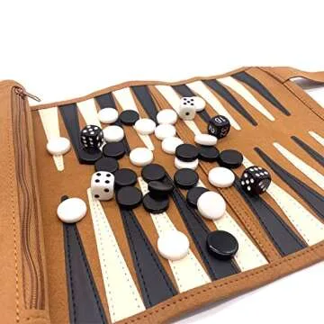 Roll-up Portable Suede Backgammon Game Set, Foldable Travel Backgammon Games, Portable Lightweight Backgammon Game for RV Travel, Cruise, Airplane, Camping, Backpacking, Road Trips
