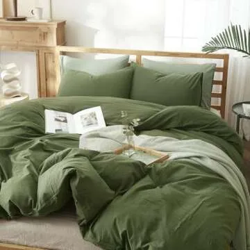AMWAN Solid Color Army Green Duvet Cover King Size Bedding Sets Natural Washed Cotton Comforter Cover Dark Green Bedding Duvet Cover for Men Women Simple Style Green Bedding Collection