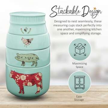 Pavilion Gift Company - 'Live Simply Bee, Chicken, Pig, and Cow' - 4-Piece Stoneware Measuring Cups ...