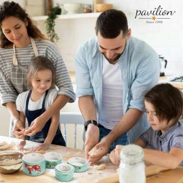 Pavilion Gift Company - 'Live Simply Bee, Chicken, Pig, and Cow' - 4-Piece Stoneware Measuring Cups Set, Sturdy Farmhouse-Style Kitchenware for Home Baking, Cooking, Gifting - Teal, 8 Ounces