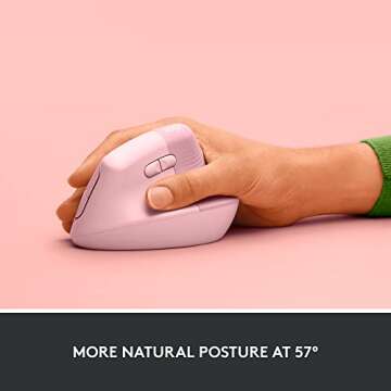 Logitech Lift Vertical Ergonomic optical Mouse, Wireless, Bluetooth or Logi Bolt USB receiver, Quiet clicks, 4 buttons, compatible with Windows/macOS/iPadOS, Laptop, PC - Rose