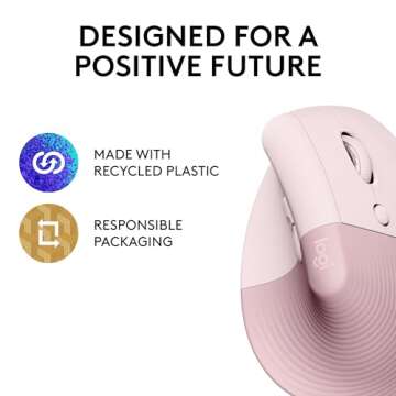 Logitech Lift Vertical Ergonomic optical Mouse, Wireless, Bluetooth or Logi Bolt USB receiver, Quiet clicks, 4 buttons, compatible with Windows/macOS/iPadOS, Laptop, PC - Rose