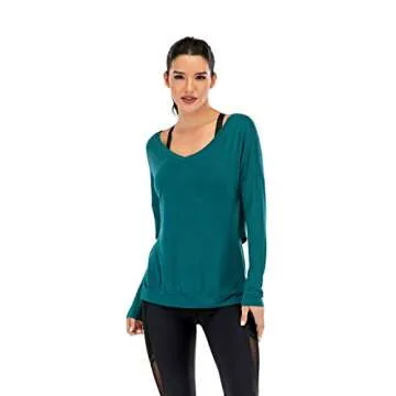 Yucharmyi Yoga Tops Workout Tank Tops Open Back Shirt Racerback Long Sleeves Running Gym Shirts for Women(DarkGreen,S)