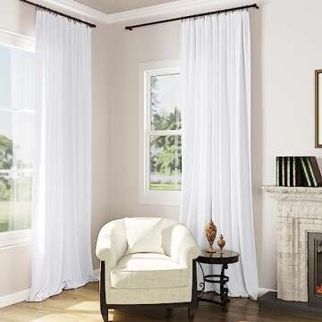 Guken White Linen Curtains 96 Inch Length for Living Room Bedroom 2 Panels Set Rod Pocket Light Filtering Semi Sheer Window Curtains 52 Inch Width Boho Farmhouse Linen Drapes, W52xL96