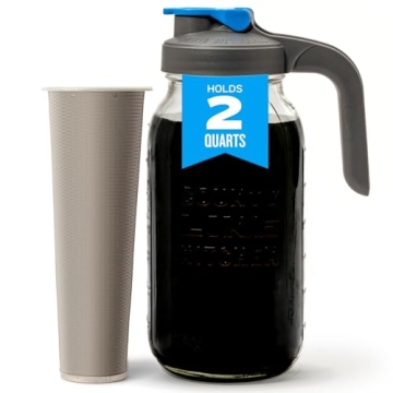 County Line Kitchen Glass Cold Brew Coffee Maker with Lid - Wide Mouth, 2 Quart (64 oz) - Heavy Duty...