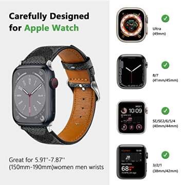 REYUIK Leather Band Compatible with Apple Watch iWatch 38mm 40mm 41mm 42mm 44mm 45mm 49mm Women Men, Luxury Designer Leather Wristband for iWatch Ultra/Ultra 2 Series 9 8 7 6 5 4 3 2 1 SE