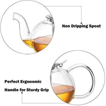 Artcome 1000ml / 34oz Glass Teapot with Removable Infuser, Stovetop Safe Teapot, Blooming and Loose ...