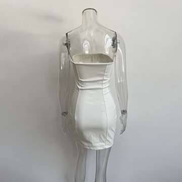 XLLAIS Women Strapless Tube Top Midi Dress Off Shoulder Bodycon Sexy Party Faux Leather Dress (White1, Medium)