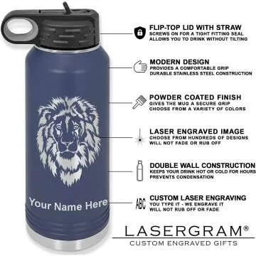 40oz Double Wall Navy Blue Water Bottle with Straw