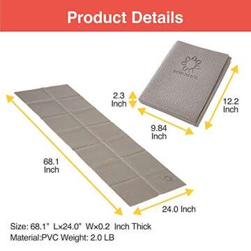 Primasole Folding Travel Yoga Mat Foldable light weight Easy to carry to Workout Fitness Class Beach, Park,Picnics 4mm thick Earth Brown Gray Color PSS91NH025A