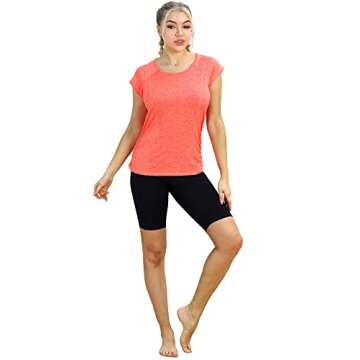 icyzone Workout Running Shirts for Women - Fitness Gym Yoga Exercise Short Sleeve T Shirts Open Back Tops(S,Orange)