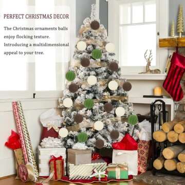 Artmag 16 Pcs Velvet Christmas Balls Hanging Ornaments Set, Shatterproof Plastic Flocked Christmas T...