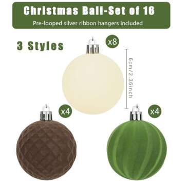 Artmag 16 Pcs Velvet Christmas Balls Set for Holidays