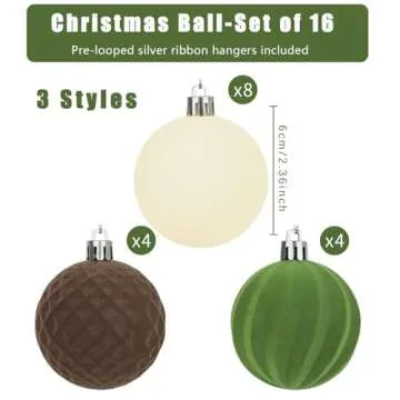 Artmag 16 Pcs Velvet Christmas Balls Set for Holidays