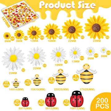 200 Pieces Mini Resin Bee Daisy Sunflower Decor Flatback Embellishment Bees Charms Epoxy Beads Ladyb...